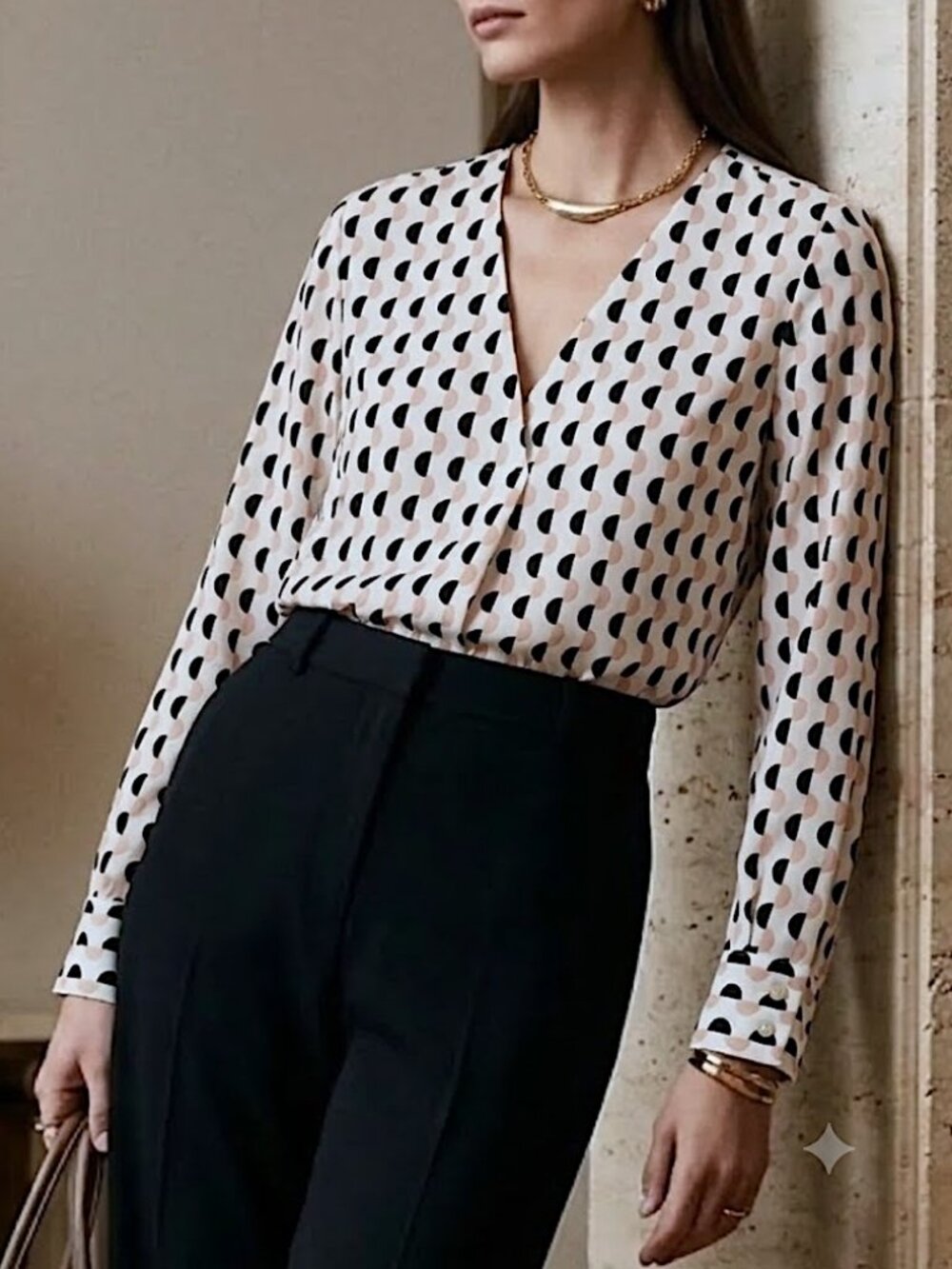 Ann Taylor Geometric Polka Dot Long Sleeve Women's Career Office Blouse MP